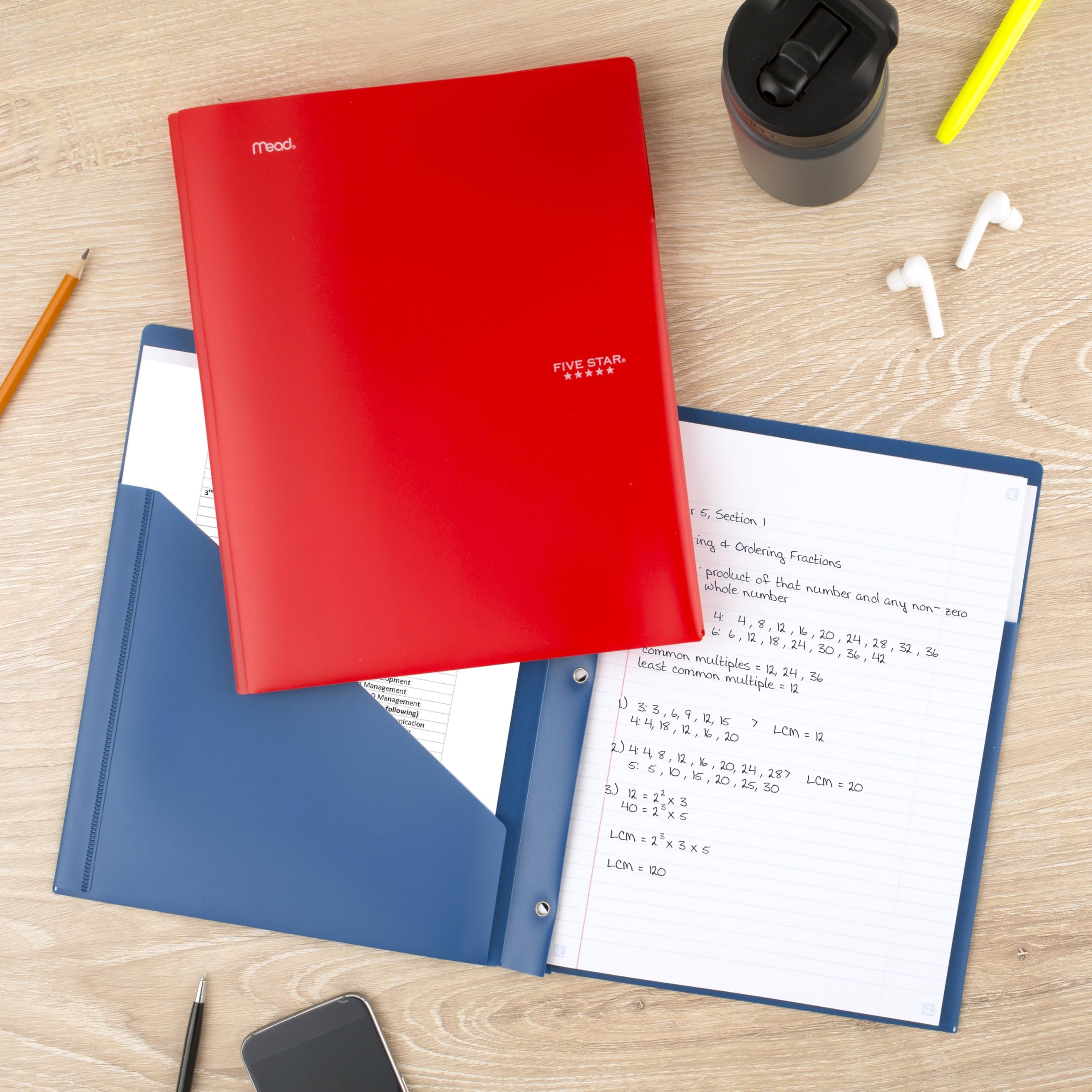 Five Star 2-Pocket Folder, 4 Pack, Plastic Folder with Prong Fasteners, Holds 8-1/2" x 11" Paper, Black, Fire Red, Forest Green, Pacific Blue (38140) - Image 8