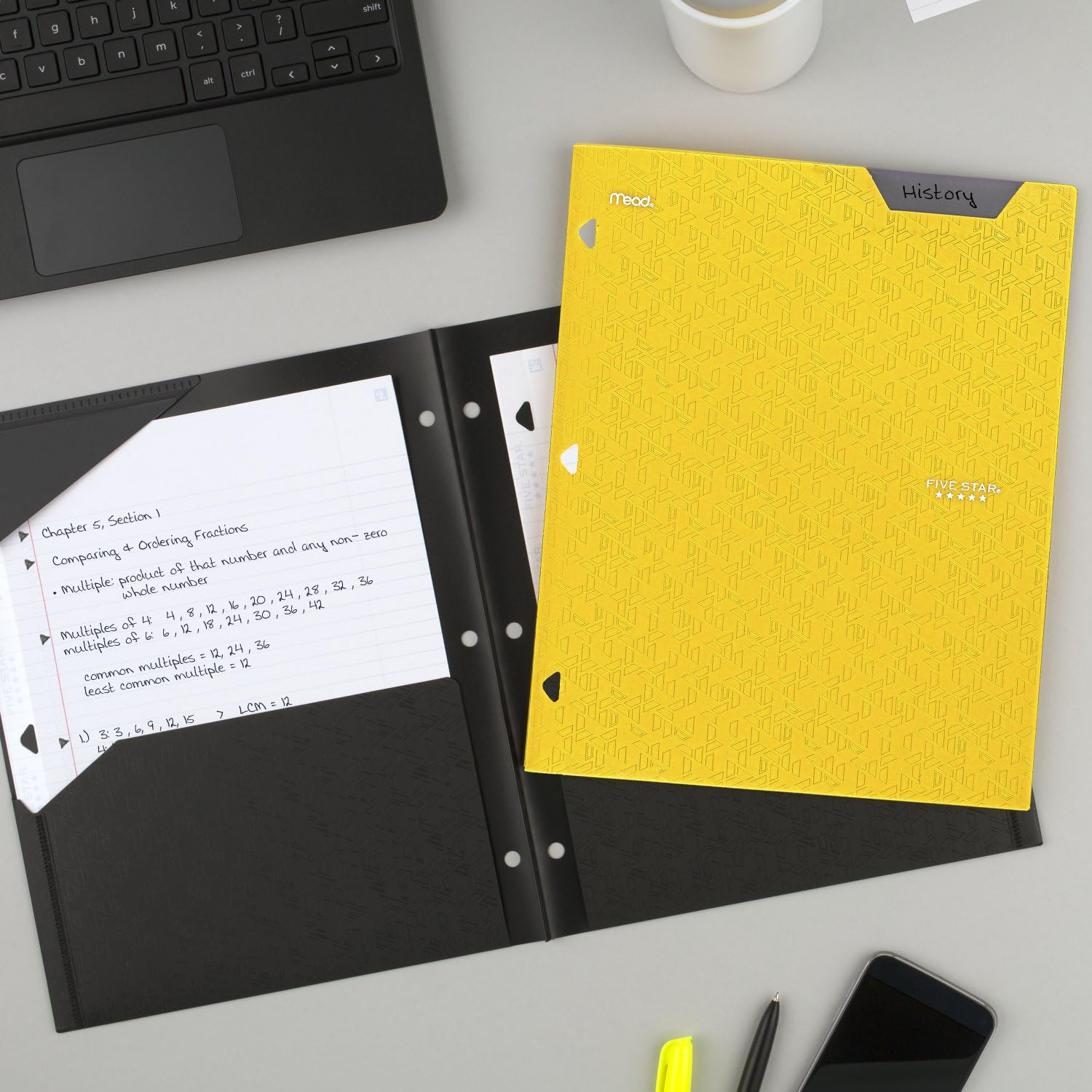 Five Star 2-Pocket Folder, 4 Pack, Plastic Folder with Stay-Put Tabs, Fits 3-Ring Binder, Holds 8-1/2" x 11" Paper, Tidewater Blue, White, Amethyst Purple, Harvest Yellow (38065) - Image 6