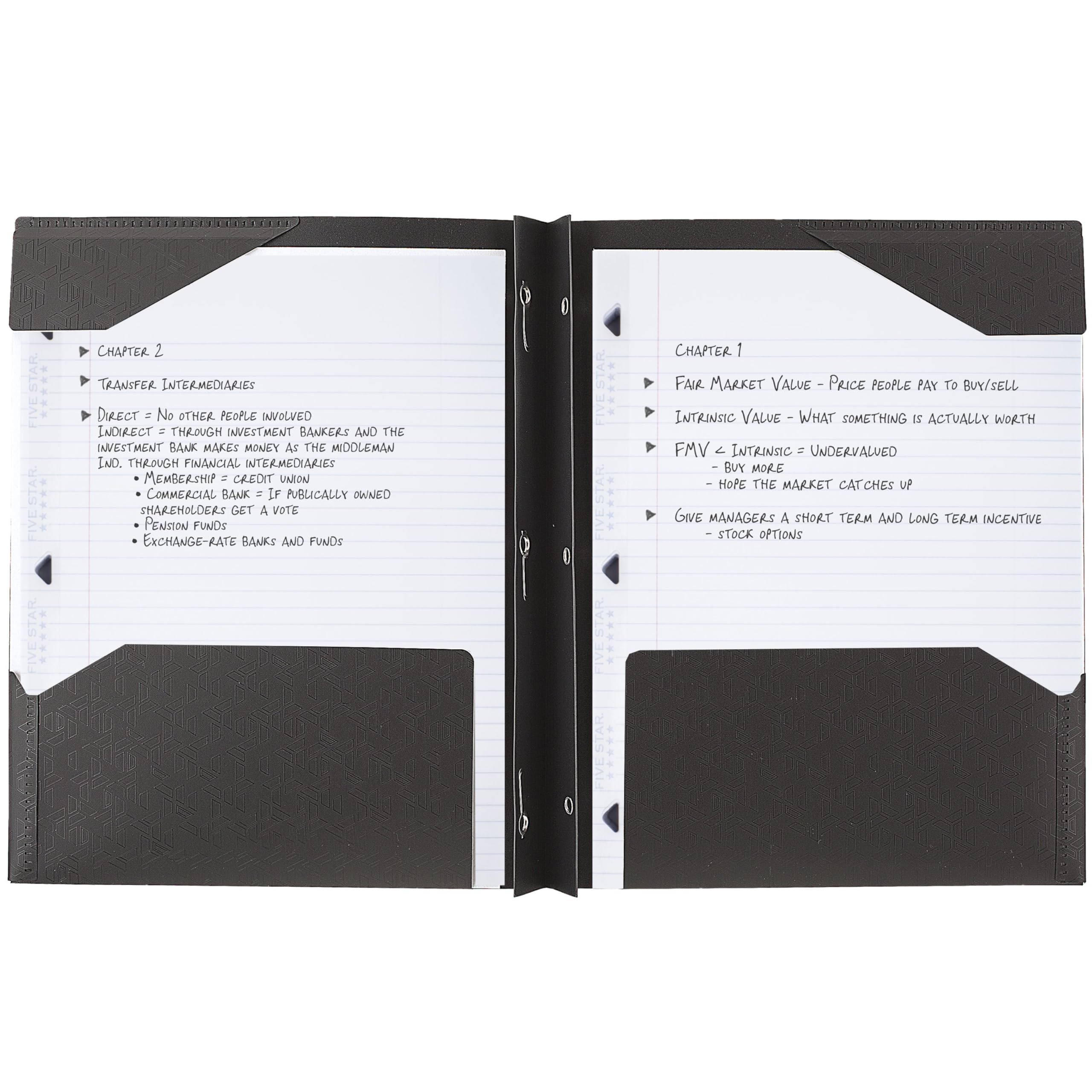 Five Star 2-Pocket Folder, Plastic Folder with Stay-Put Tabs and Prong Fasteners, Holds 8-1/2" x 11" Paper, Black (72113) - Image 3