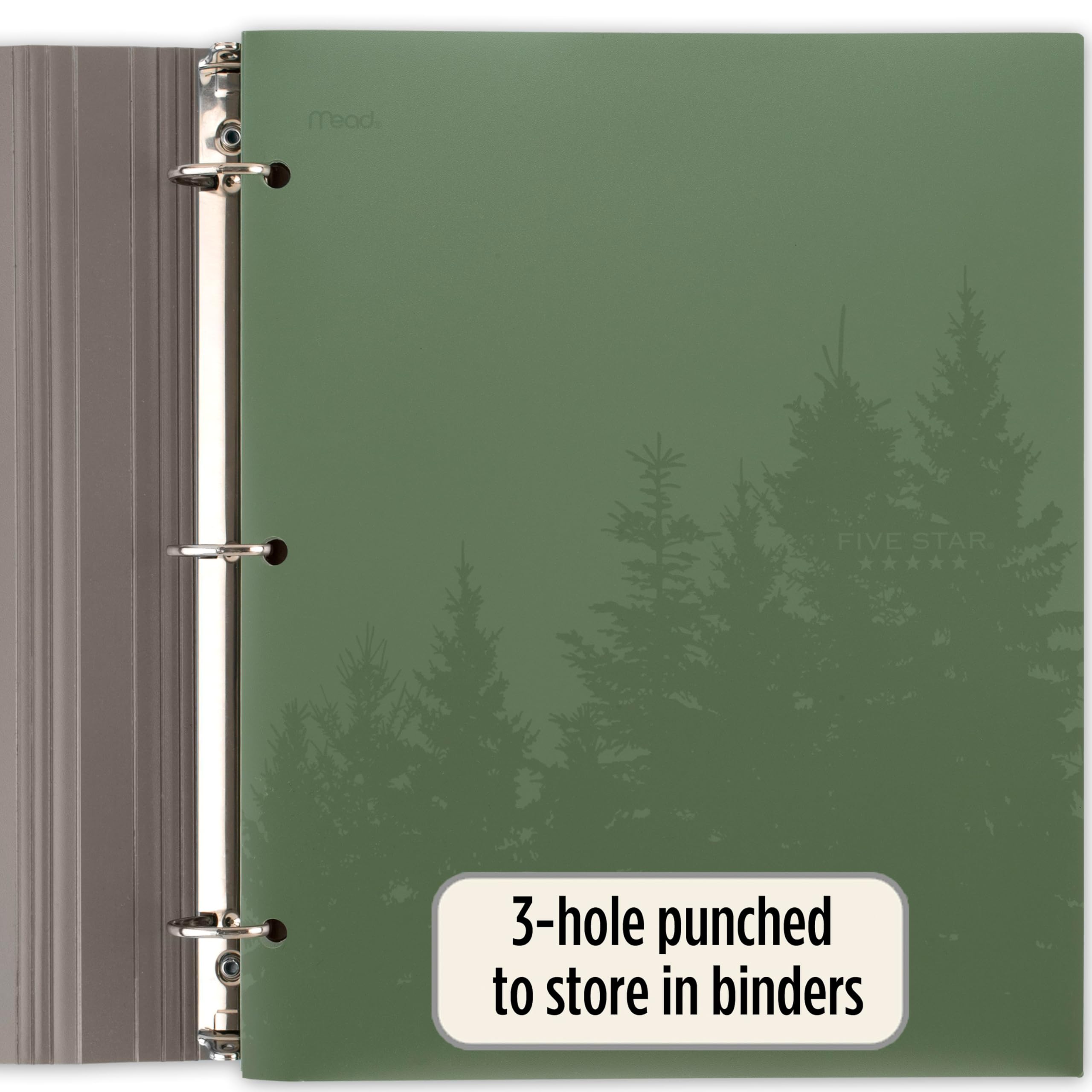 Five Star 2 Pocket Folders, 4 Pack, Recycled Plastic Folders with Stay-Put Tabs and Prong Fasteners, Fits 3-Ring Binder, Holds 11” x 8-1/2” Paper, Writable Label, Clay, Green, Blue, Gray (33002) - Image 3