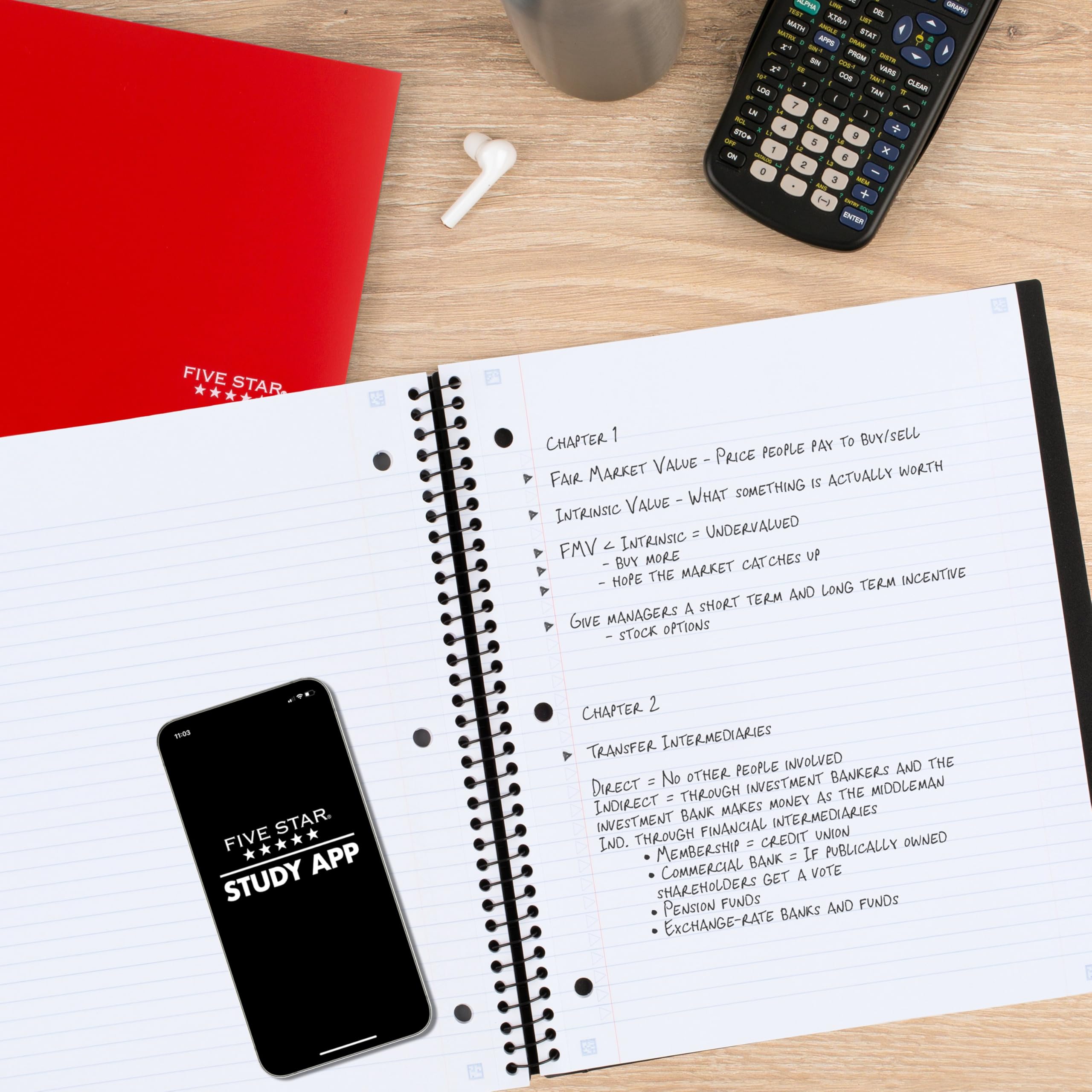 Five Star Advance Spiral Notebook + Study App, 1 Subject, College Ruled Paper, 8-1/2" x 11", 100 Sheets, Spiral Guard, Movable Tabbed Dividers, Black (820012A-ECM) - Image 3