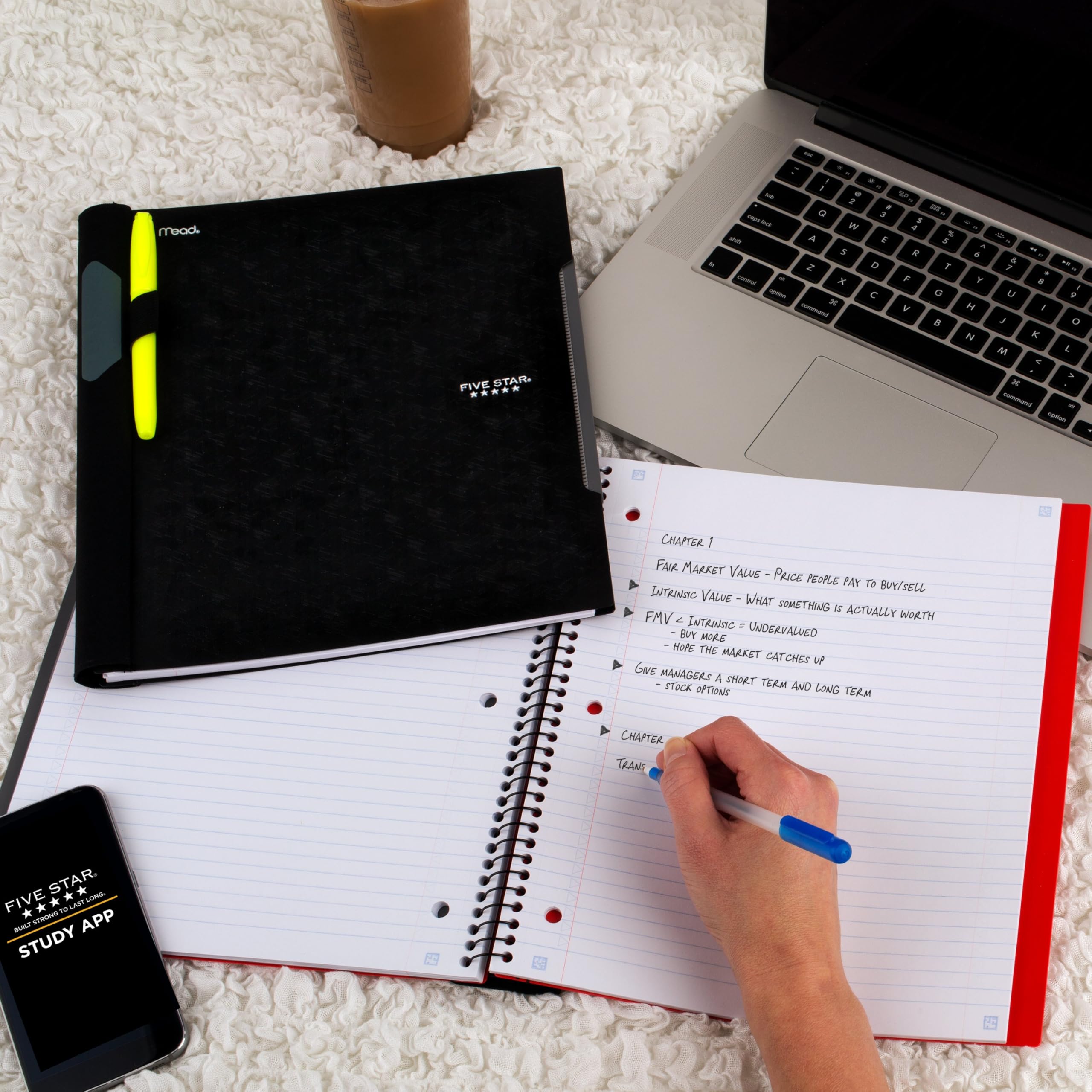 Five Star Advance Spiral Notebook + Study App, 1 Subject, College Ruled Paper, 8-1/2" x 11", 100 Sheets, Spiral Guard, Movable Tabbed Dividers, Black (820012A-ECM) - Image 7