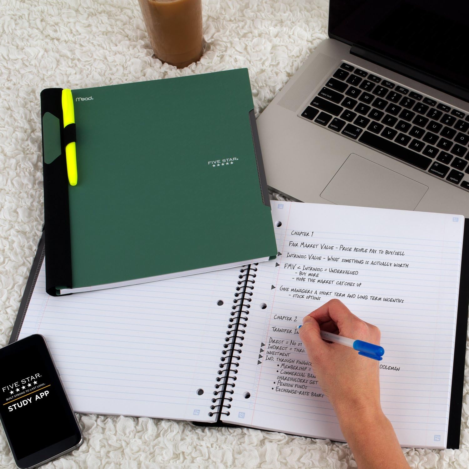 Five Star Advance Spiral Notebooks + Study App, 2 Pack, 1 Subject, College Ruled Paper, 11" x 8-1/2", 100 Sheets, With Spiral Guard and Movable Dividers, Black, Pacific Blue (820112) - Image 6