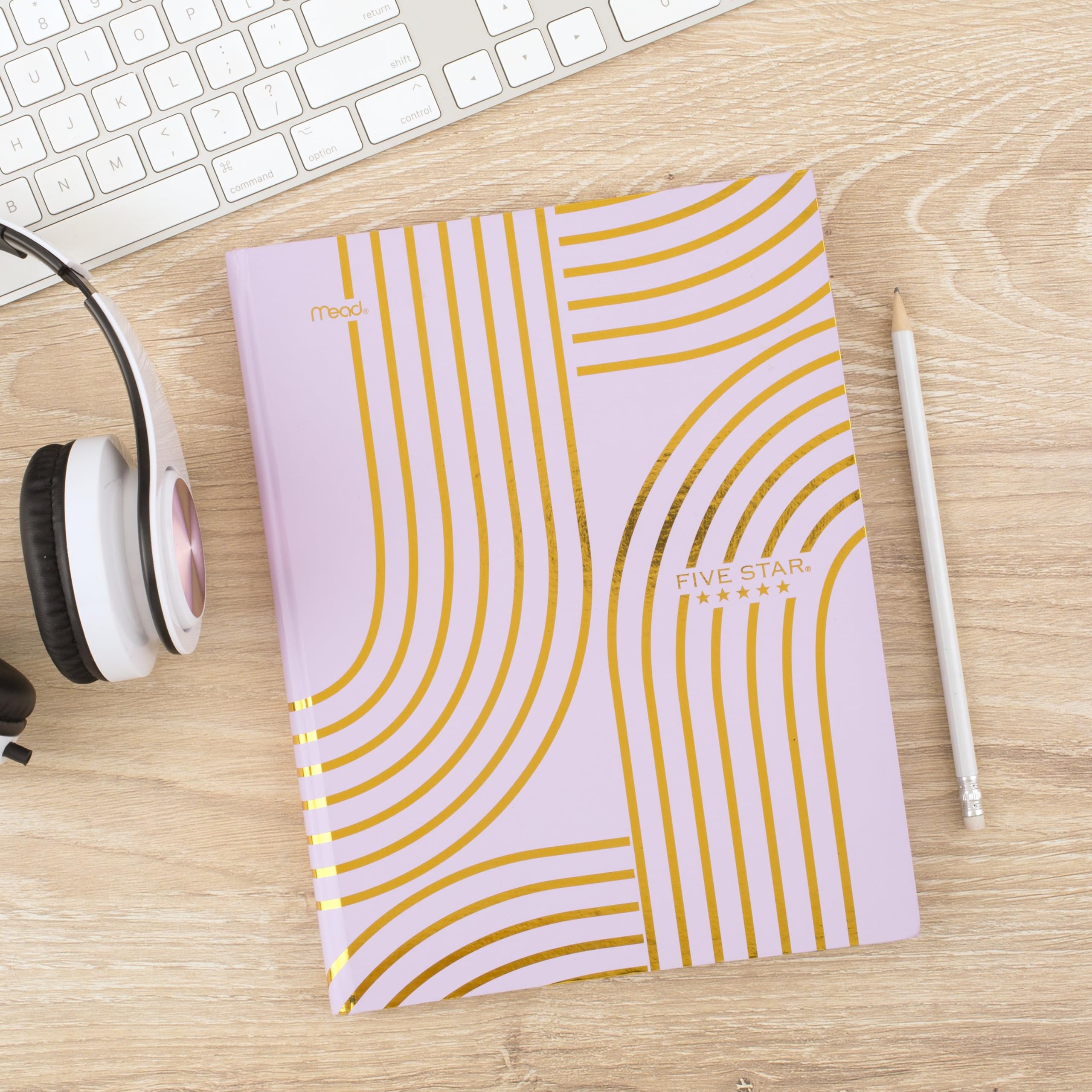 Five Star Composition Book, College Ruled Paper, 7-1/2" x 9-3/4", 80 Sheets, Hardcover, Lilac and Metallic Gold Arches (850111F-AMZ) - Image 4