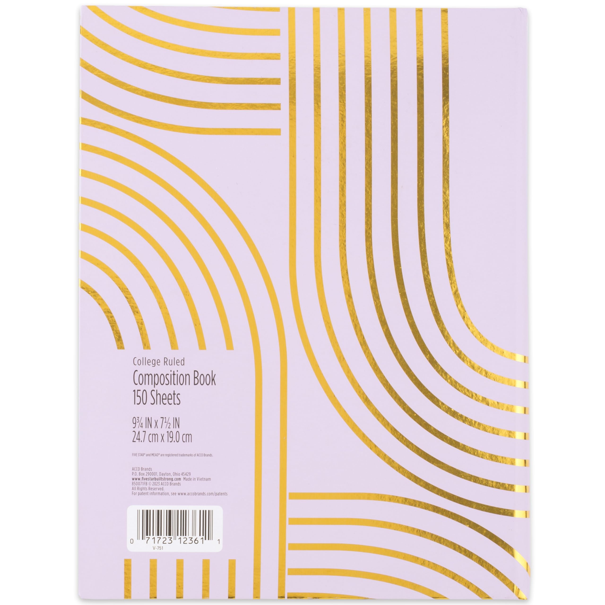 Five Star Composition Book, College Ruled Paper, 7-1/2" x 9-3/4", 80 Sheets, Hardcover, Lilac and Metallic Gold Arches (850111F-AMZ) - Image 6