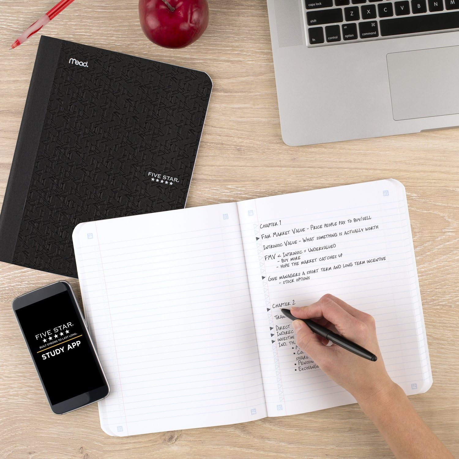 Five Star Composition Books + Study App, 6 Pack, College Ruled Paper, 9-3/4" x 7-1/2", 80 Sheets, Black, Red, Green, Blue, Purple, White (850065A-ECM) - Image 6