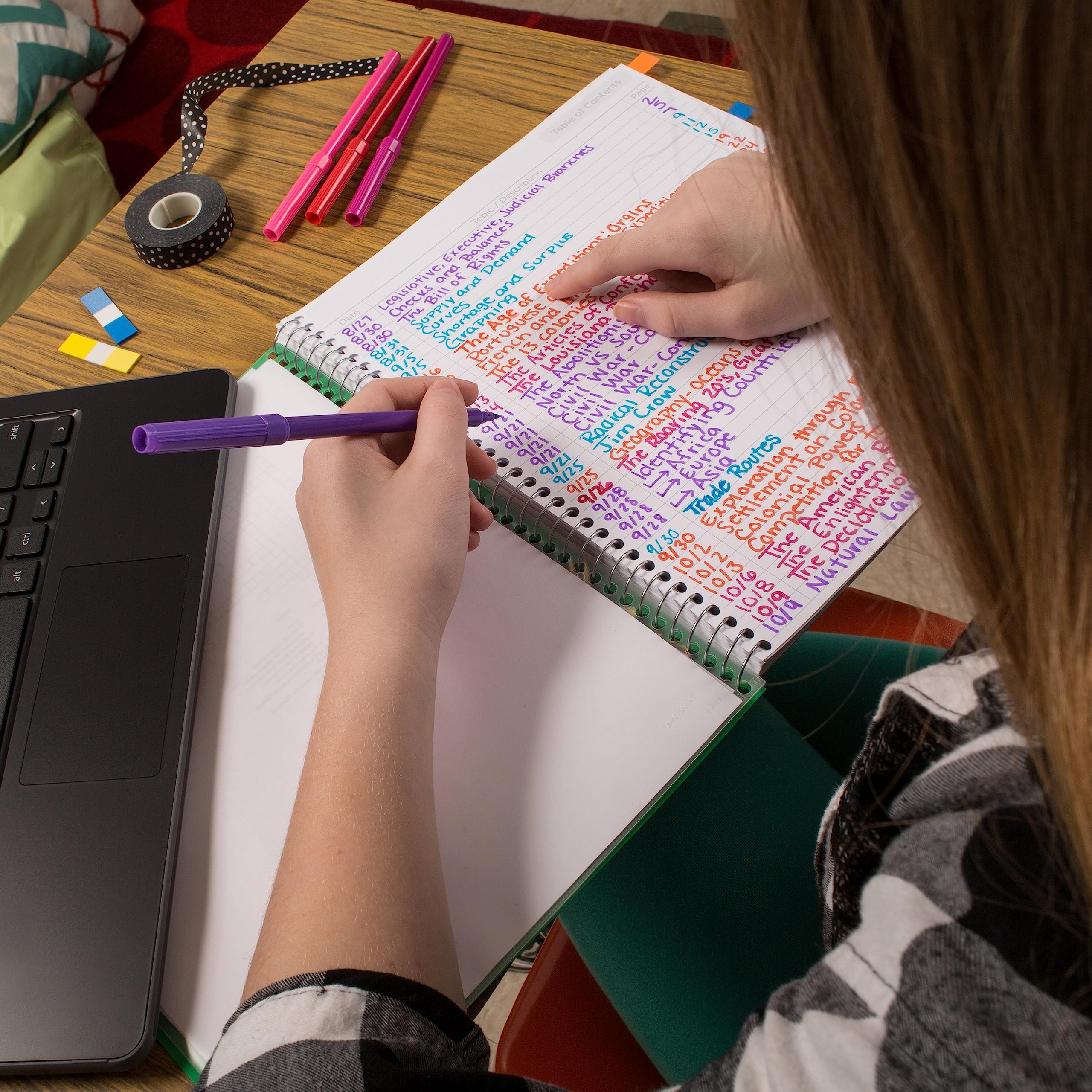 Five Star Interactive Notetaking Spiral Notebooks, 3 Pack, 1-Subject, Wide Ruled Paper, 11" x 8-1/2", 100 Sheets, Forest Green, Fire Red, Pacific Blue (929986-ECM) - Image 7