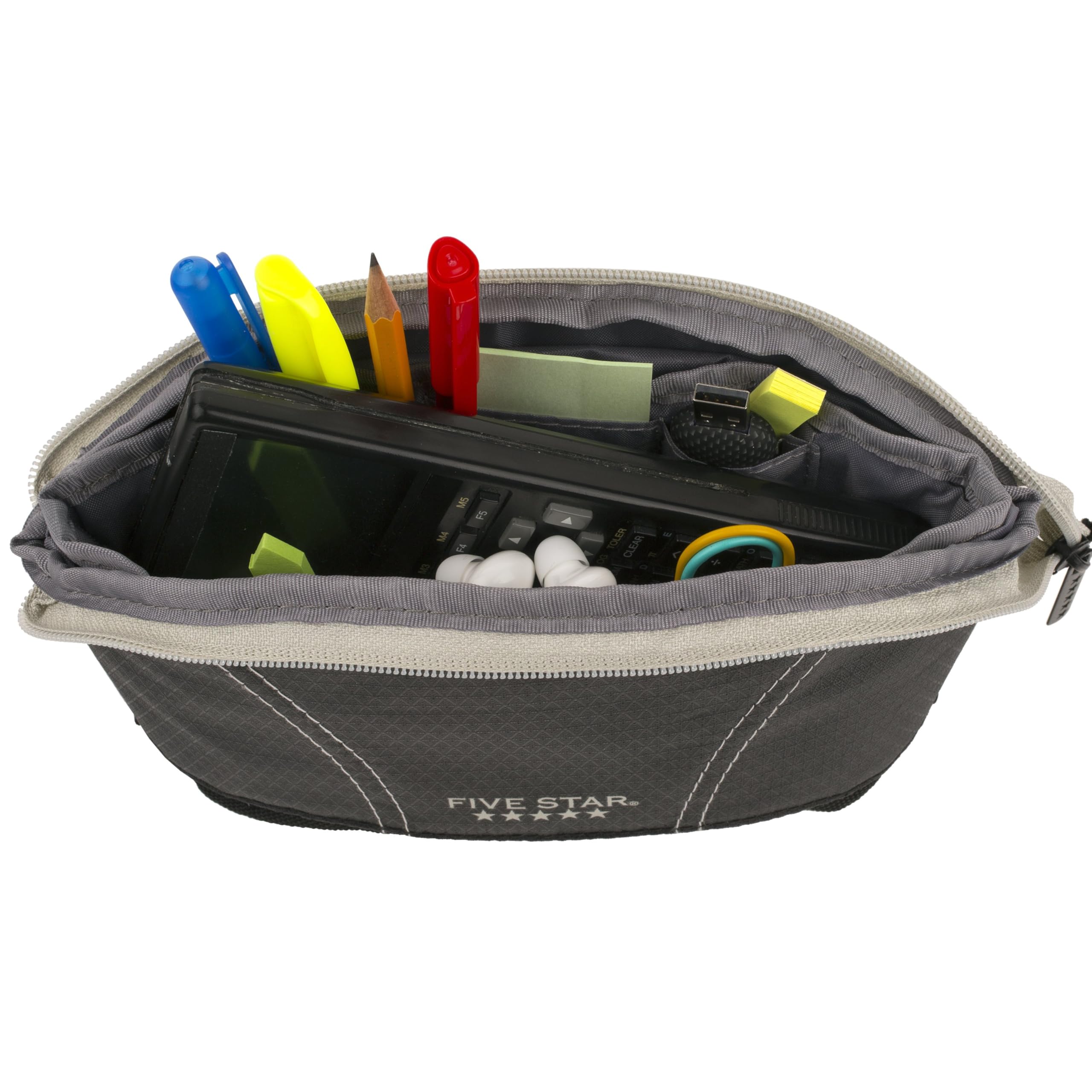 Five Star Pencil Pouch, Pen Case, Quick View Expandable Zipper Pouch, Storage Organizer for School Supplies Earbuds Chargers Cables Makeup, Black/Grey (507610A-ECM) - Image 4