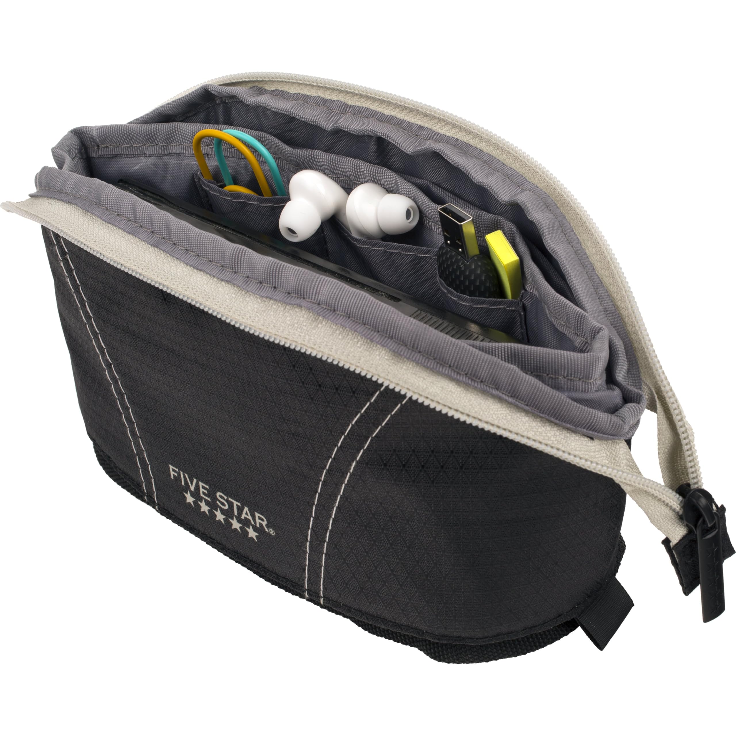 Five Star Pencil Pouch, Pen Case, Quick View Expandable Zipper Pouch, Storage Organizer for School Supplies Earbuds Chargers Cables Makeup, Black/Grey (507610A-ECM) - Image 5