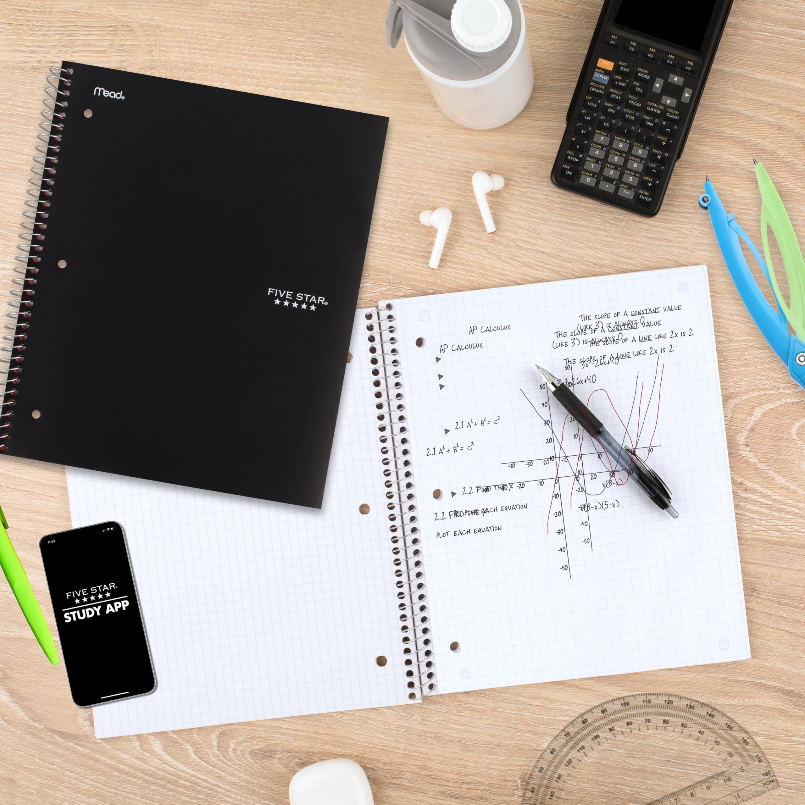 Five Star Spiral Notebook + Study App, 1 Subject, Graph Ruled Paper, 8-1/2" x 11", 100 Sheets, Fights Ink Bleed, Water Resistant Cover, Black (73679) - Image 3