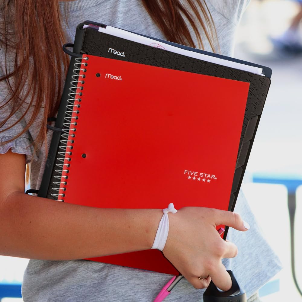 Five Star Spiral Notebook + Study App, 3 Pack, 3 Subject, Wide Ruled Paper, 8" x 10-1/2", Tidewater Blue, Fire Red, Black (930081) - Image 6