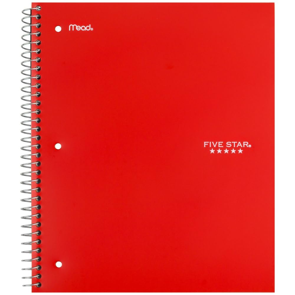 Five Star Spiral Notebook + Study App, 3 Pack, 3 Subject, Wide Ruled Paper, 8" x 10-1/2", Tidewater Blue, Fire Red, Black (930081) - Image 8