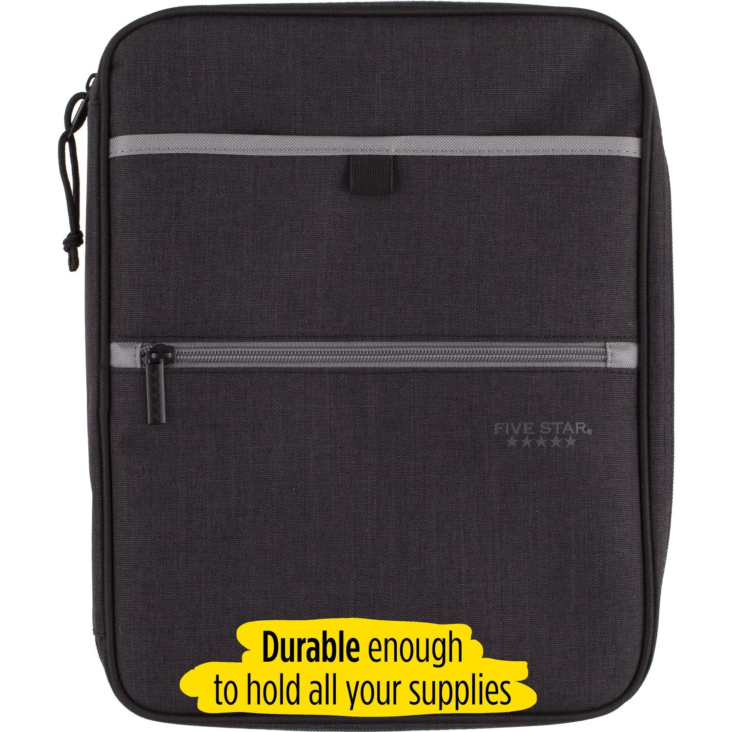 Five Star Zipper Binder, 1 Inch 3-Ring Binder with Round Rings, Carry-All with Pockets and 4-Tab Dividers, 375 Sheet Capacity, Black/Gray (29092IT8) - Image 3