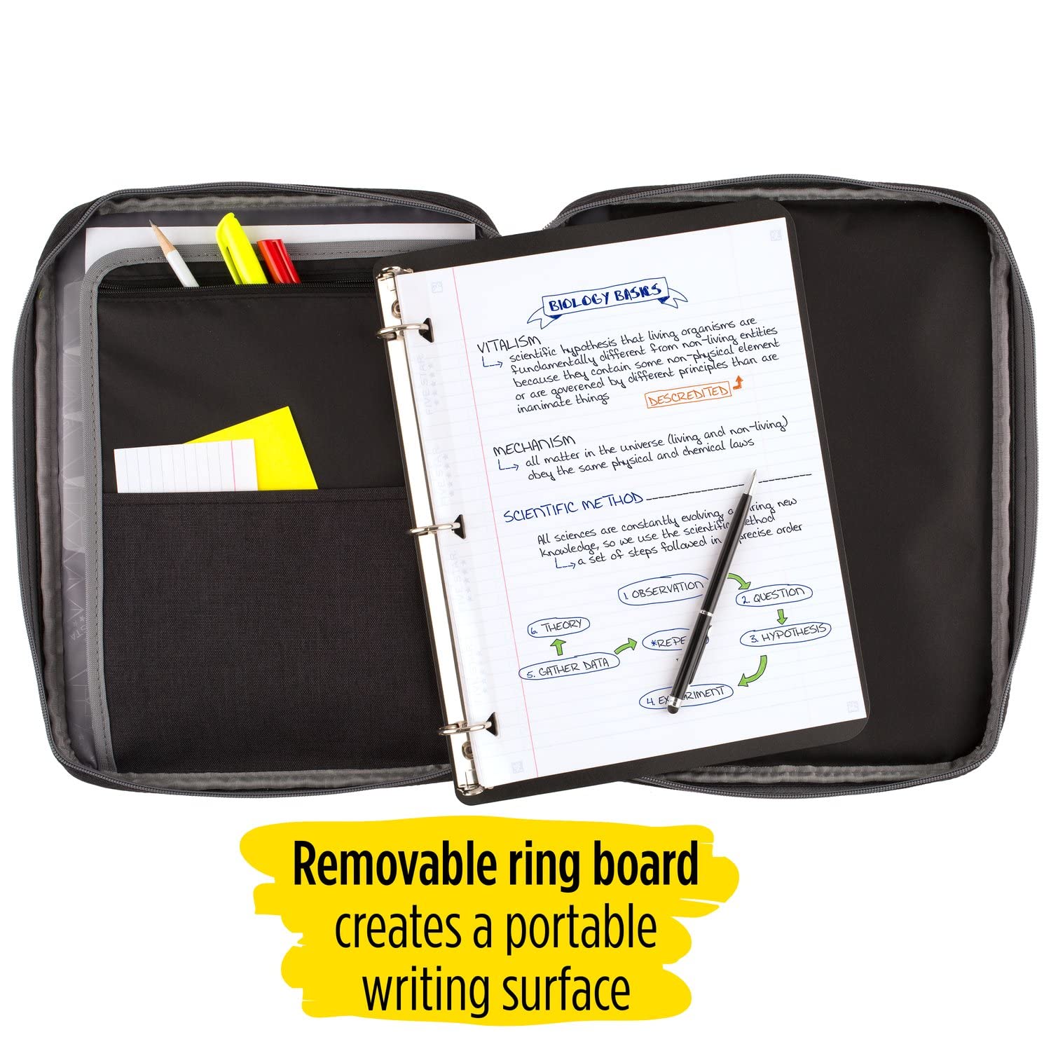 Five Star Zipper Binder, 1 Inch 3-Ring Binder with Round Rings, Carry-All with Pockets and 4-Tab Dividers, 375 Sheet Capacity, Black/Gray (29092IT8) - Image 4