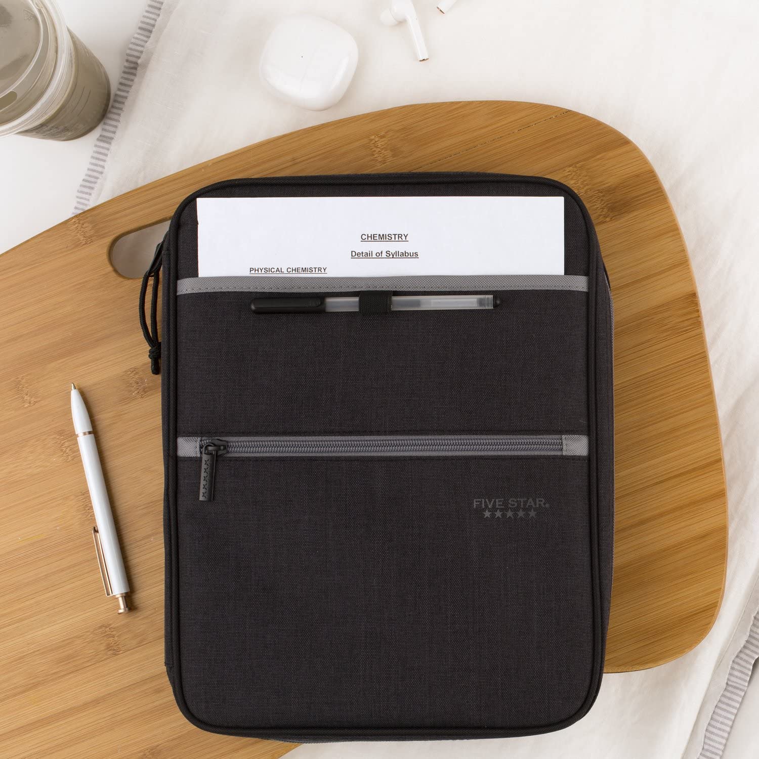 Five Star Zipper Binder, 1 Inch 3-Ring Binder with Round Rings, Carry-All with Pockets and 4-Tab Dividers, 375 Sheet Capacity, Black/Gray (29092IT8) - Image 8