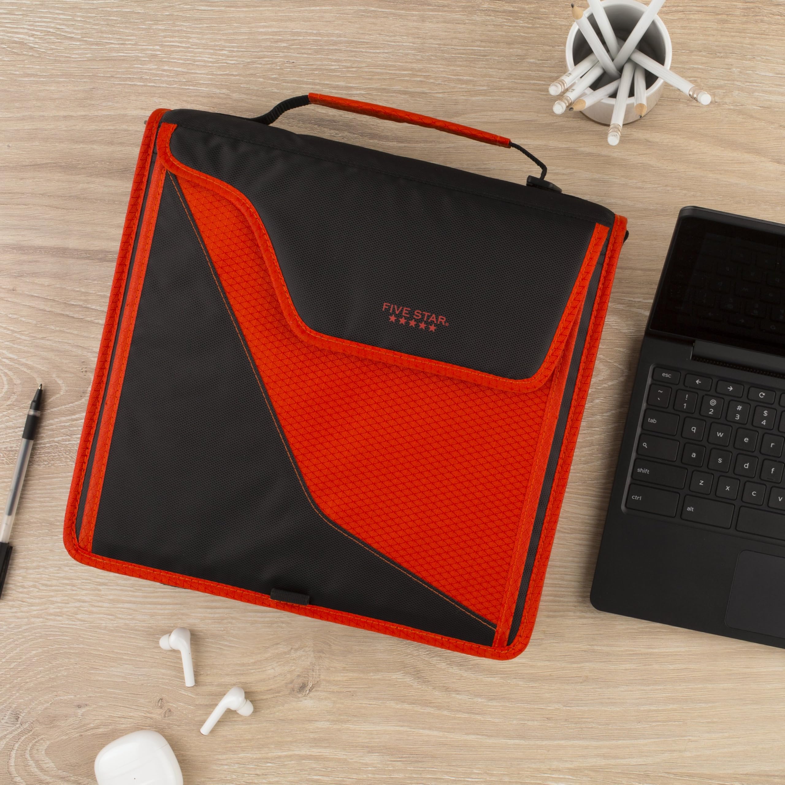 Five Star Zipper Binder, 3 Inch 3-Ring Binder with D Rings, Removable Padded Case, 5-Tab Expanding File and Multi-Use Strap, 850 Sheet Capacity, Red/Black (29296CE8) - Image 7